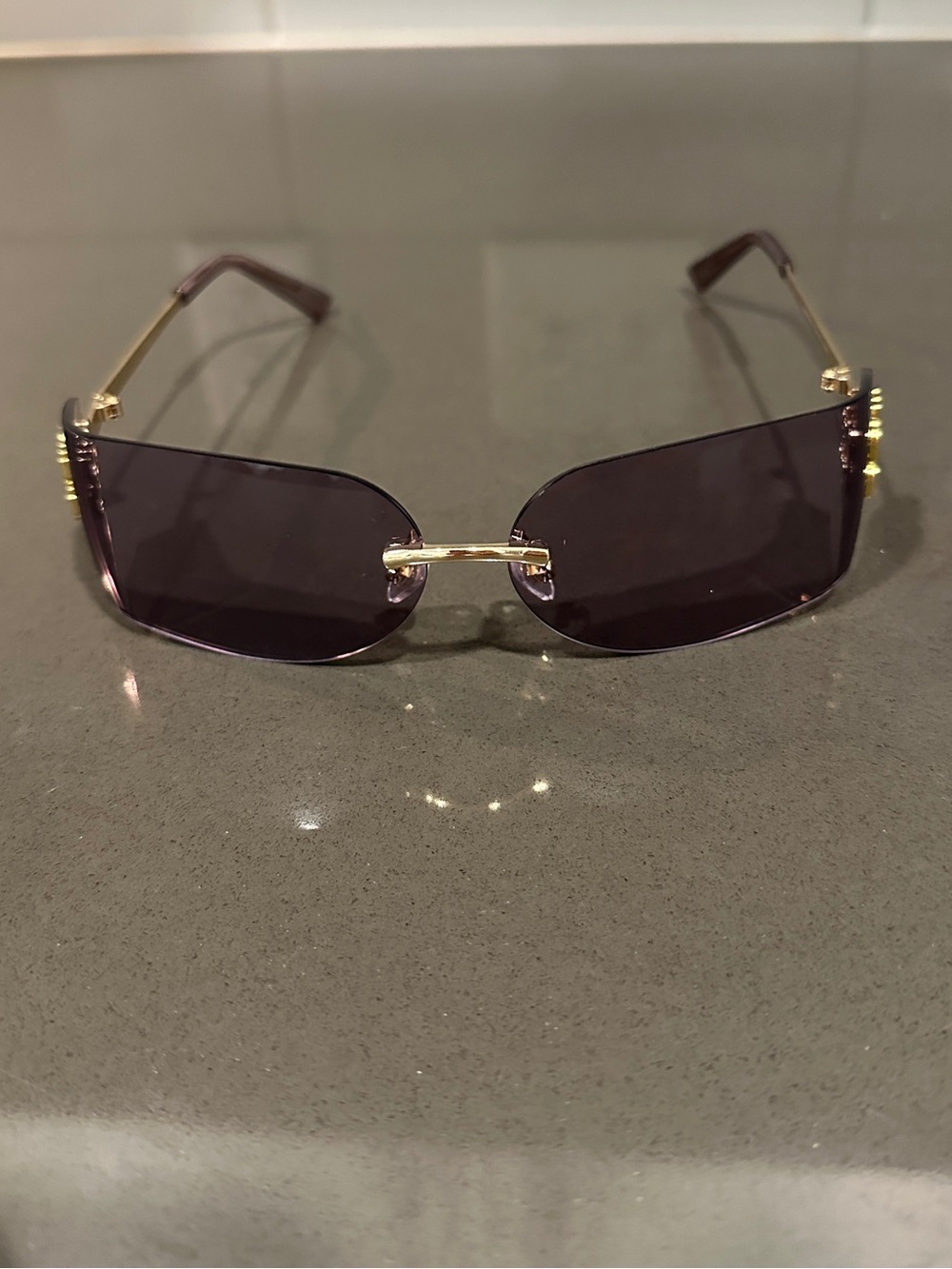 NEW Miu Miu Purple Gradient Rimless Sunglasses with Gold Accents - Picture 6 of 7